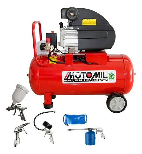 Motocompressor motomil mam 50 litros 2hp com kit 5
