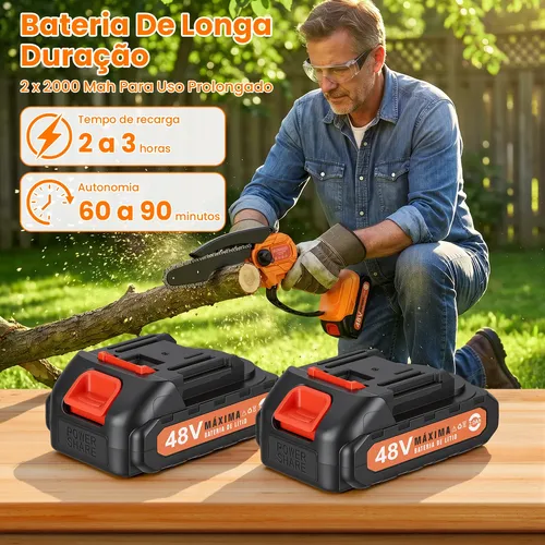Motosserra + Tesoura Elétrica C/2 Baterias Recarregável 48v