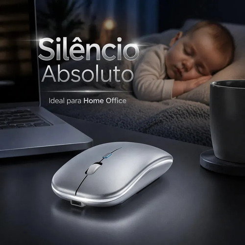 Mouse Bluetooth + 2.4ghz Dupla Conexao Recarregável Silencio Prateado