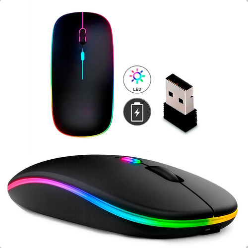 Mouse sem fio recarregavel wireless optico led rgb ergonomic