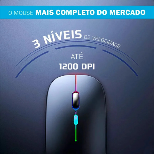 Mouse Sem Fio Recarregável Wireless Optico Led Rgb Ergonômico Sem Fio Para Pc Desktop Notebook Tablet Smartphone Homeroarte Preto