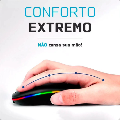 Mouse Sem Fio Recarregável Wireless Optico Led Rgb Ergonômico Sem Fio Para Pc Desktop Notebook Tablet Smartphone Homeroarte Preto