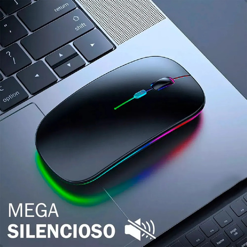 Mouse Sem Fio Recarregável Wireless Optico Led Rgb Ergonômico Sem Fio Para Pc Desktop Notebook Tablet Smartphone Homeroarte Preto