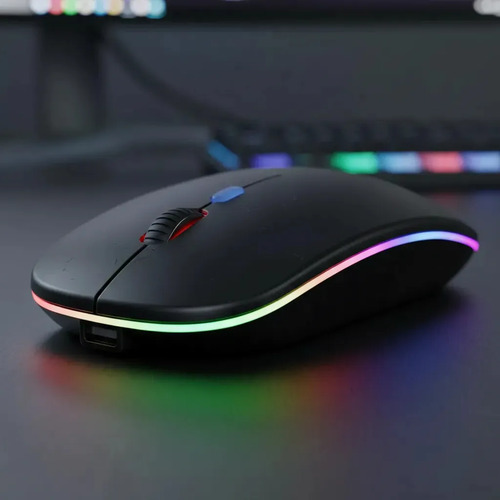 Mouse Sem Fio Recarregável Wireless Optico Led Rgb Ergonômico Sem Fio Para Pc Desktop Notebook Tablet Smartphone Homeroarte Preto