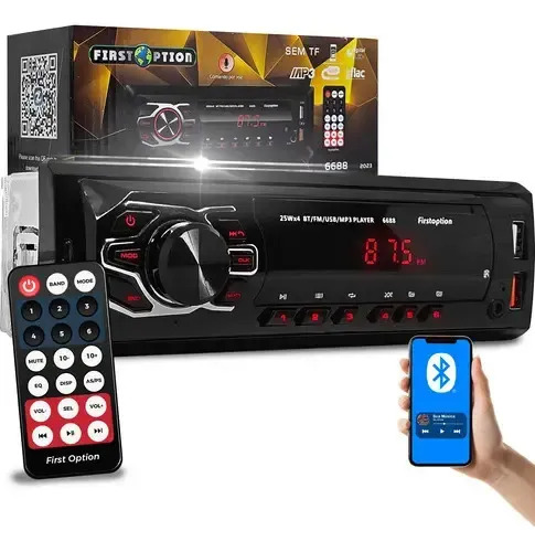MP3 Player First Option 6688 Som Automotivo Radio Bluetooth 25W FM USB Pen Drive BT Carro Caminhonte 1 Din Caixa Bob Saida RCA