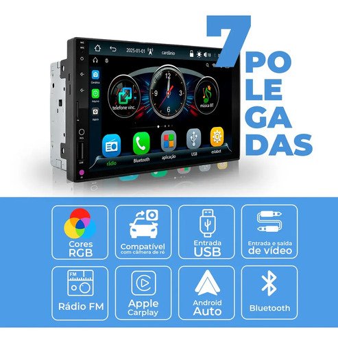 Multimídia 7 Polegadas Carplay Android auto sem fio Mp5 Rs-7007br 7 cor preto