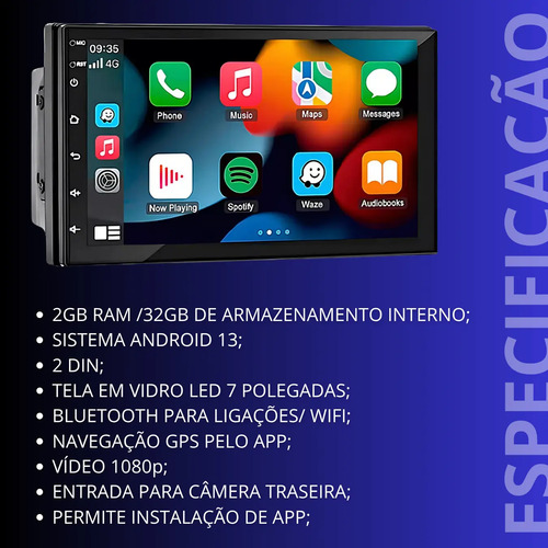 Multimidia Universal 7' 2din Android 13 Carplay Android Auto