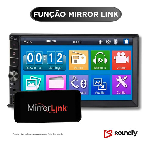 Multimídia Universal Soundfy Mp5 1 Din 7 Tela Capacitiva Preto