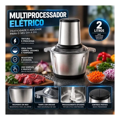 Multiprocessador eletrico 2l 400w inox triturador moedor pic