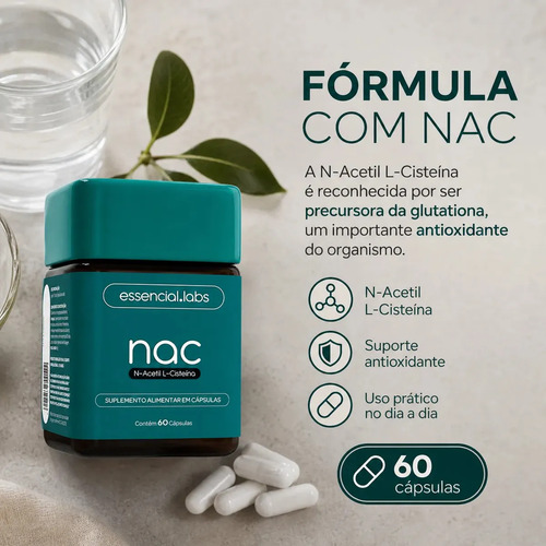 NAC 600mg - Fórmula Exclusiva com Máxima Concentração e Pureza - N-Acetil L-Cisteína - 60 Cápsulas