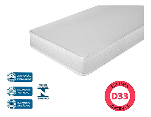 Neloja colchão Premium Moderno Luxo espuma D33 conforto 188x88x12cm tamanho solteiro quarto infantil criança macio cor branco