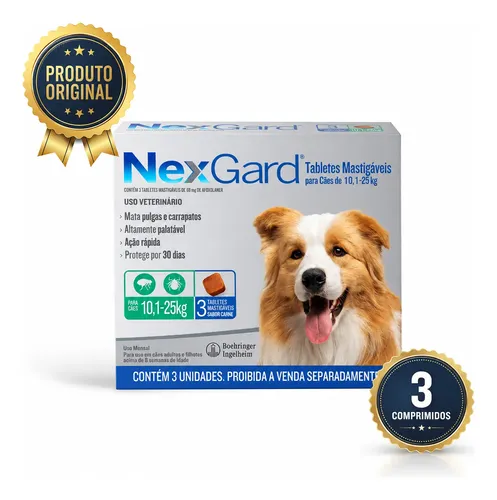 Nexgard 101 a 25kg antipulgas e carrapatos 3 comprimidos