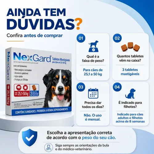 Nexgard Antipulgas E Carrapatos 25,1 A 50 Kg 3 Comprimidos