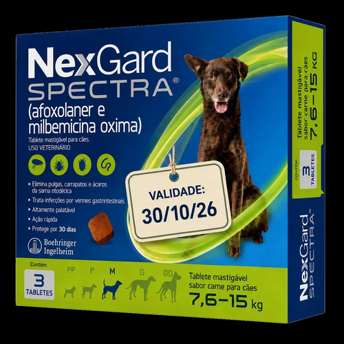 Nexgard spectra 3 tabletes para caes 76 a 15 kg contra pulga