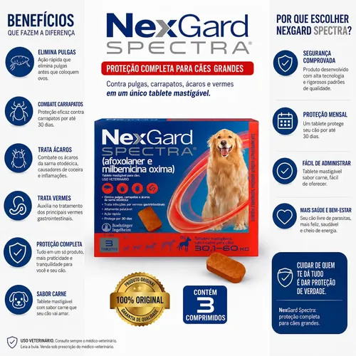 Nexgard Spectra Antipulgas Para Cães 30,1 A 60kg 3 Tabletes