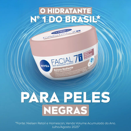 NIVEA Creme Facial Uniformizador Beleza Radiante 7 em 1 100g, BBB 26, Reduz Marcas Escurecidas, Controla Oleosidade, Pele Uniforme, Extrato de Pérolas, Cuidado Facial