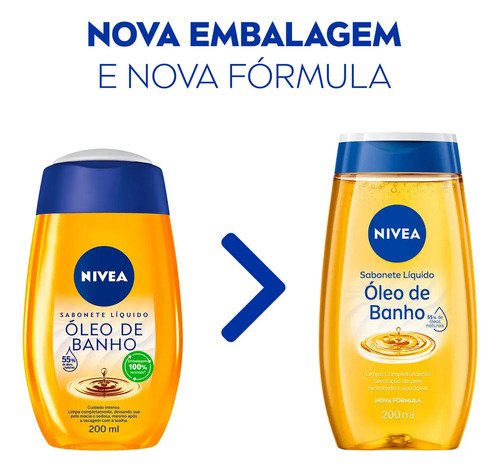 NIVEA Sabonete Líquido Óleo de Banho 200ml, Limpeza Corporal, Pele Macia, 55% Óleos Naturais, Sensação Hidratante