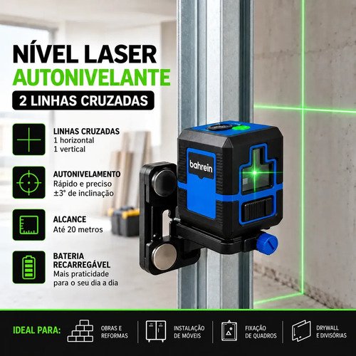 Nível A Laser 3D Recarregável 2 Linhas Verde Cruzado Autonivelante Com Suporte Magnético Profissional