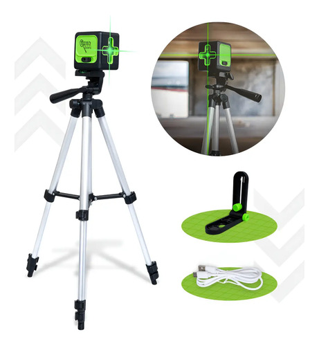 Nivel a laser verde 2 linhas com tripe para profissional aut