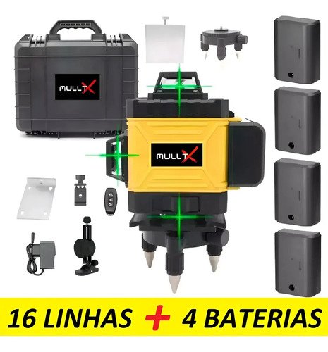 Nivel laser 4d mulltx 16 linhas verde recarregavel 30m com m