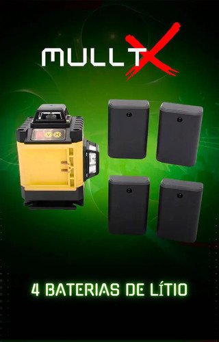 Nível Laser 4D MULLTX 16 Linhas Verde Recarregável 30m com Maleta e 4 Baterias