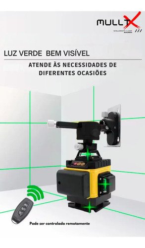 Nível Laser 4D MULLTX 16 Linhas Verde Recarregável 30m com Maleta e 4 Baterias