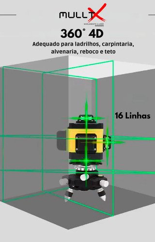 Nível Laser 4D MULLTX 16 Linhas Verde Recarregável 30m com Maleta e 4 Baterias