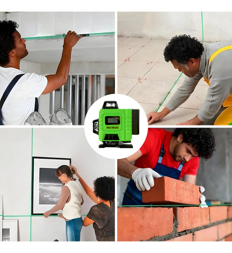 Nível Laser Verde 16 Linhas 360° Autonivelante + 2 Baterias