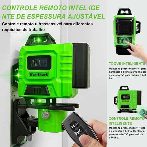 Nível Laser Verde 16 Linhas 360° Autonivelante + 2 Baterias