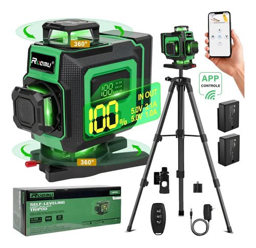 Nivel laser verde 16 linhas 360 autonivelante 4d 30m 2 bater