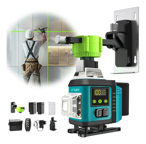 Nivel laser verde 16 linhas autonivelante tela lcd 2 bateria