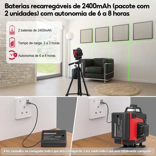 Nível Laser Verde 16 Linhas Com Tripé 4d Autonivelante