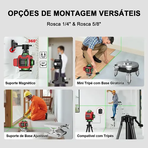 Nível Laser Verde 16 Linhas Com Tripé 4d Autonivelante
