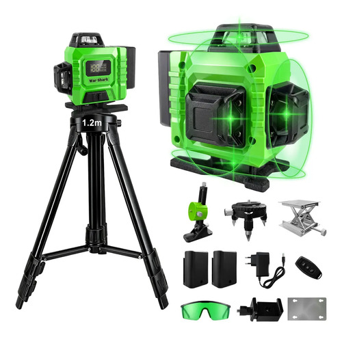 Nivel laser verde 16 linhas war shark 2 bateria12m tripe