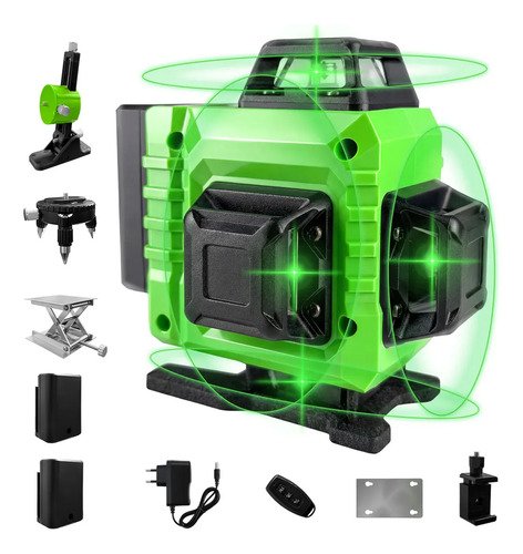 Nivel laser verde 16 linhas war shark 360 autonivelante 2 ba