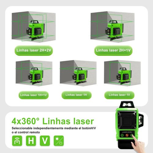 Nível Laser Verde 16 Linhas War Shark 360° Autonivelante + 2 Baterias