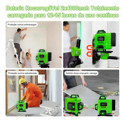 Nível Laser Verde 16 Linhas War Shark 360° Autonivelante + 2 Baterias