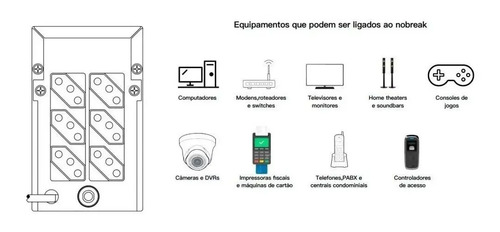 Nobreak JBR 600va 220v Para Pc/Game/TV/Net/CfTV Preto