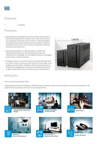 Nobreak WEG Home 1200VA 600W Bivolt 115V 6 Tomadas Para Computador