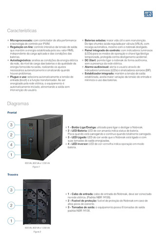 Nobreak WEG Home 1200VA 600W Bivolt 115V 6 Tomadas Para Computador