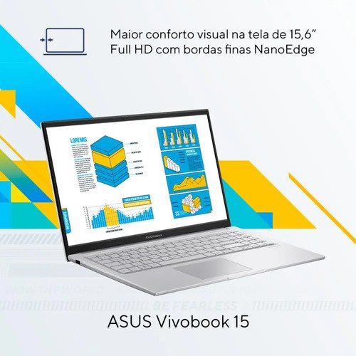 Notebook ASUS Vivobook 15, Intel Core i5 1334U 1,3 GHz, 8GB Ram, 256GB SSD, KeepOS Linux, Tela 15,6" FHD, Cool Silver - X1504VA-NJ1739