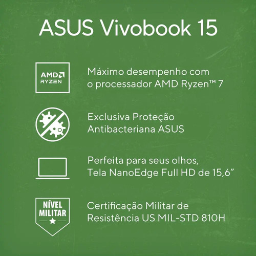 Notebook ASUS Vivobook 15 M1502, AMD Ryzen 7, 8 GB RAM, 512 GB SSD, KeepOS Linux, Cool Silver - M1502YA-NJ611