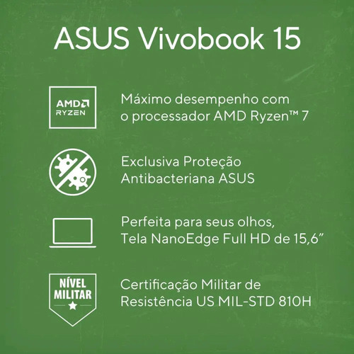 Notebook Asus Vivobook 15 Ryzen 7 8gb 512gb 15 W11h Bq966w Cool Silver