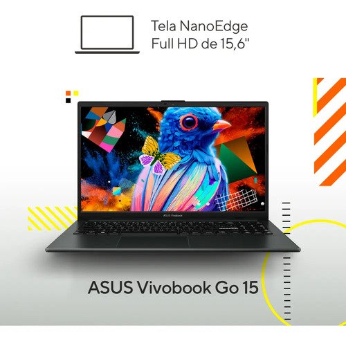 Notebook ASUS VivoBook Go 15 AMD Ryzen 5 7520U 8GB 512GB SSD KeepOS Tela 15,6" FHD Mixed Black - E1504FA-NJ732