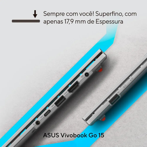 Notebook ASUS Vivobook Go 15, Intel Core i3 N305, 8GB RAM, 512GB SSD, Windows 11 Home, Tela NanoEdge 15,6" FHD, Cool Silver - E1504GA-NJ435W