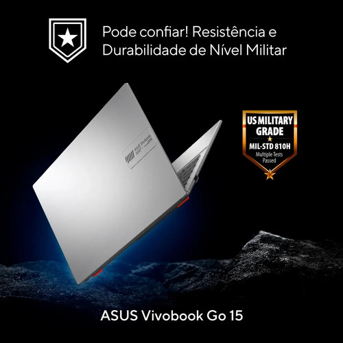 Notebook ASUS Vivobook Go 15, Intel Core i3 N305, 8GB RAM, 512GB SSD, Windows 11 Home, Tela NanoEdge 15,6" FHD, Cool Silver - E1504GA-NJ435W