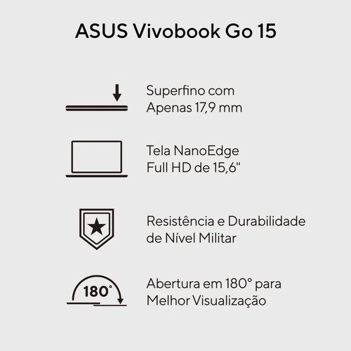 Notebook Asus Vivobook Go Core I3 N305 8gb 512ssd 15,6 Fhd Cool Silver