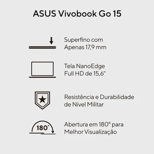 Notebook Asus Vivobook Go E1504GA Intel Core I3 N305 4Gb Ram 256Gb Ssd Linux Keepos Tela 15,6 Fhd Silver - Nj447