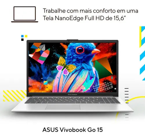 Notebook Asus Vivobook Go E1504GA Intel Core I3 N305 4Gb Ram 256Gb Ssd Linux Keepos Tela 15,6 Fhd Silver - Nj447