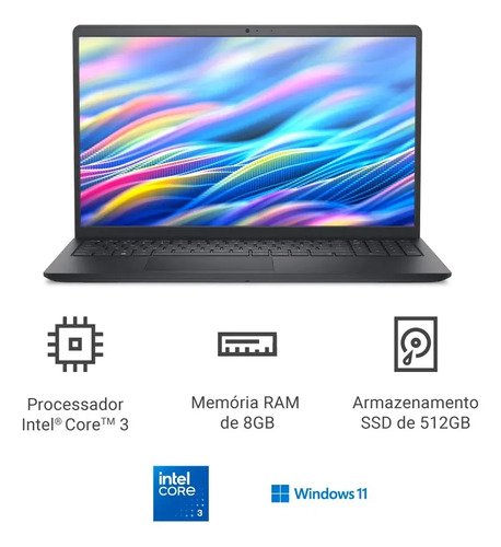 Notebook Dell Dc15-c3100-a20 15.6 Fhd Core3 8gb 512gb W11